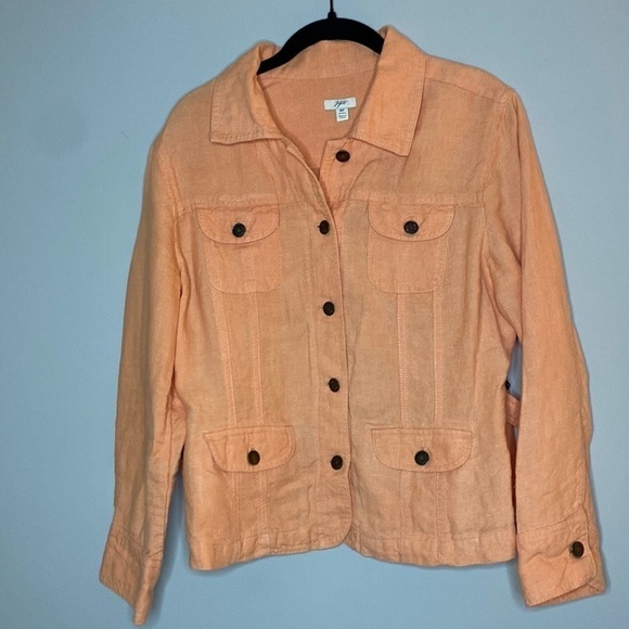 J.jill Linen Jacket Size Petite M - Peach Orange - Picture 13 of 14